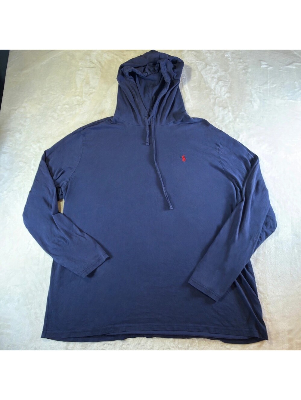 Polo Ralph Lauren Hooded Long Sleeve Shirt Mens XXL Navy Blue Red Pony